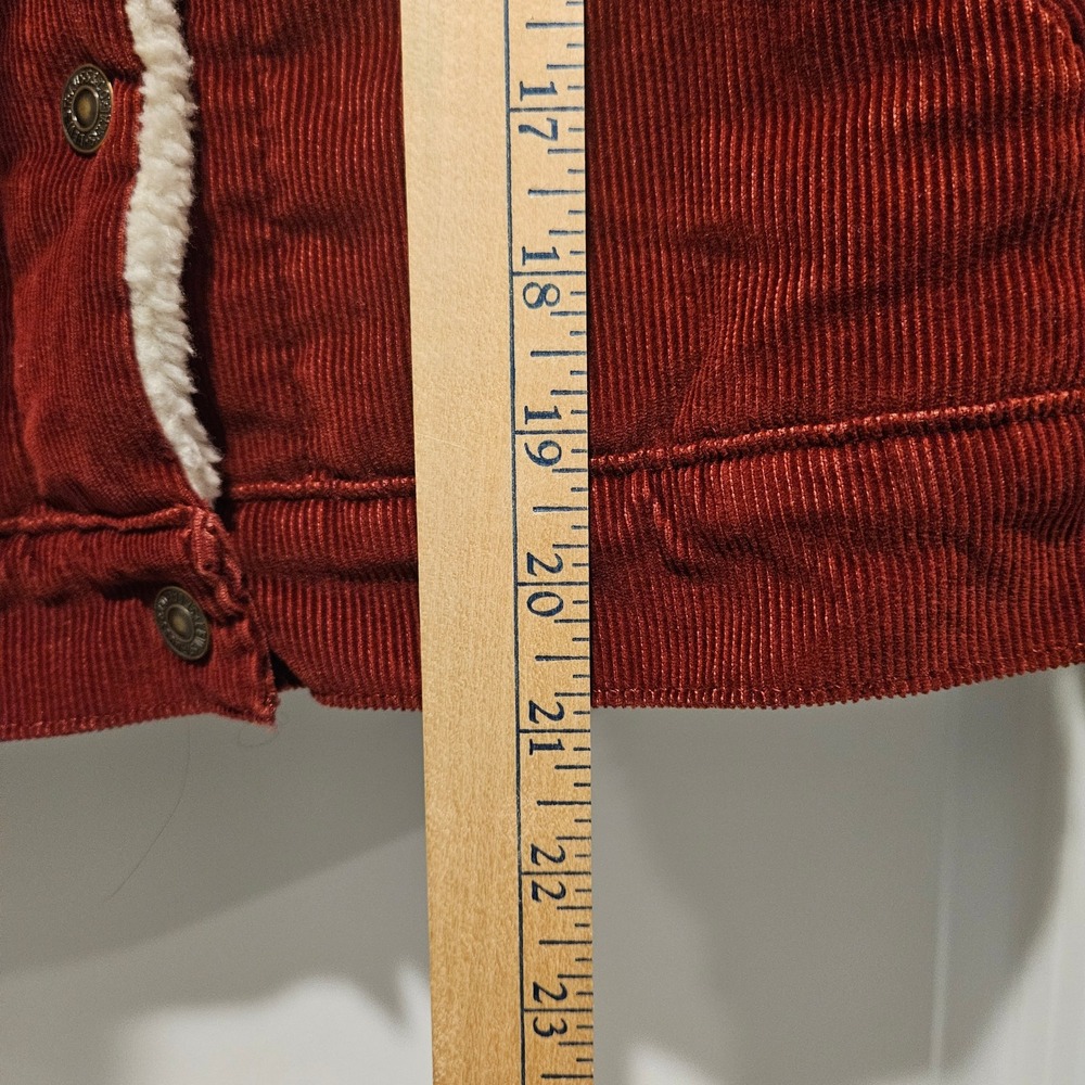 Levi's Trucker Jacket Womens M Burgundy Corduroy Sherpa Lined Orange Tab Coat - Picture 8 of 10